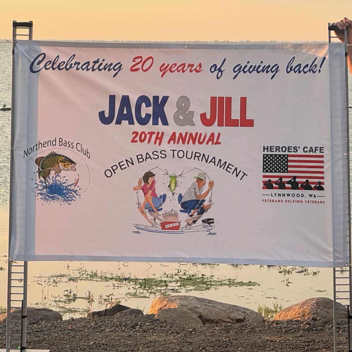 Jack and Jill tournament banner posted at the water