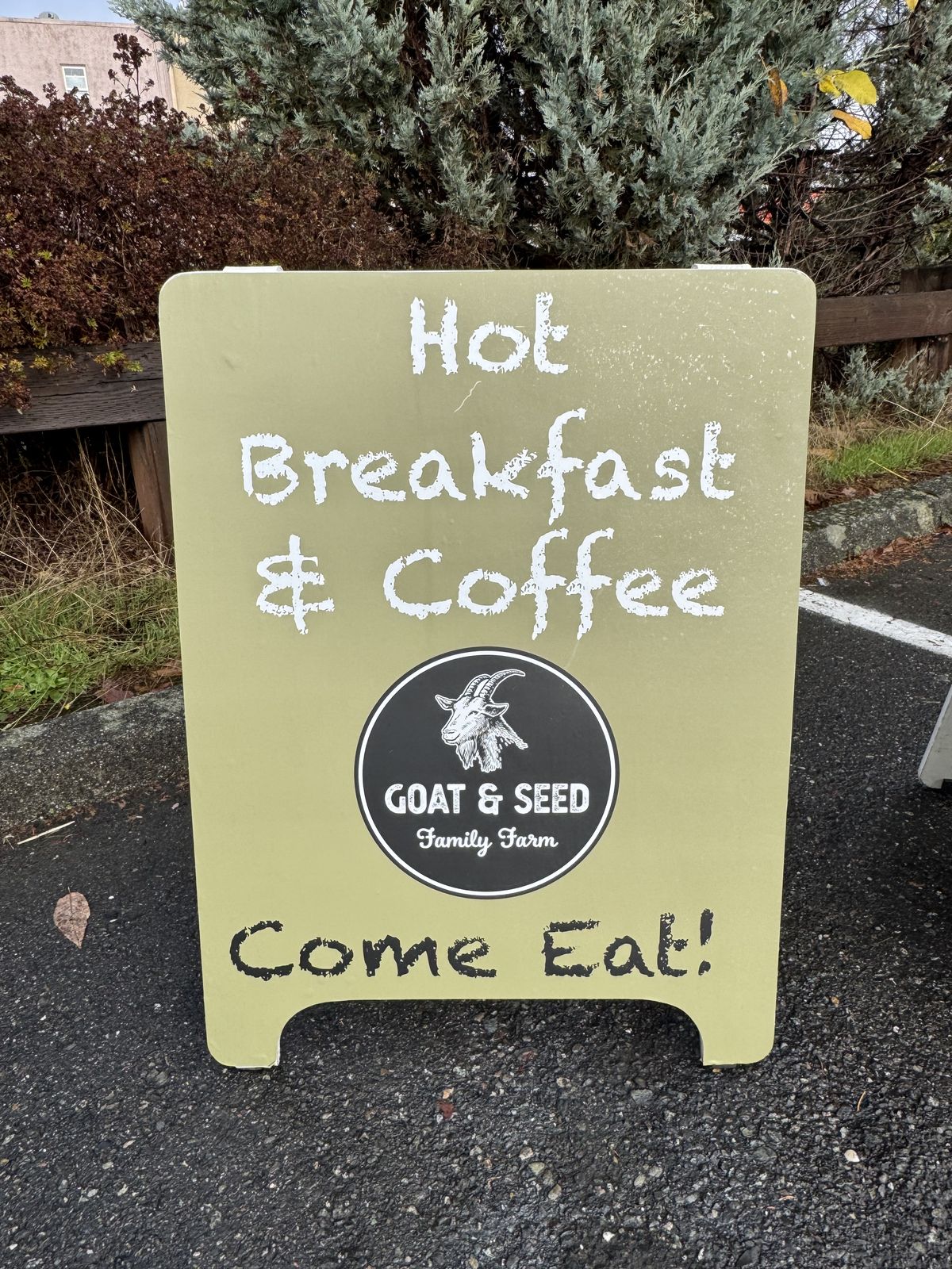Custom Goat & Seed come eat A-frame sign, Everett WA